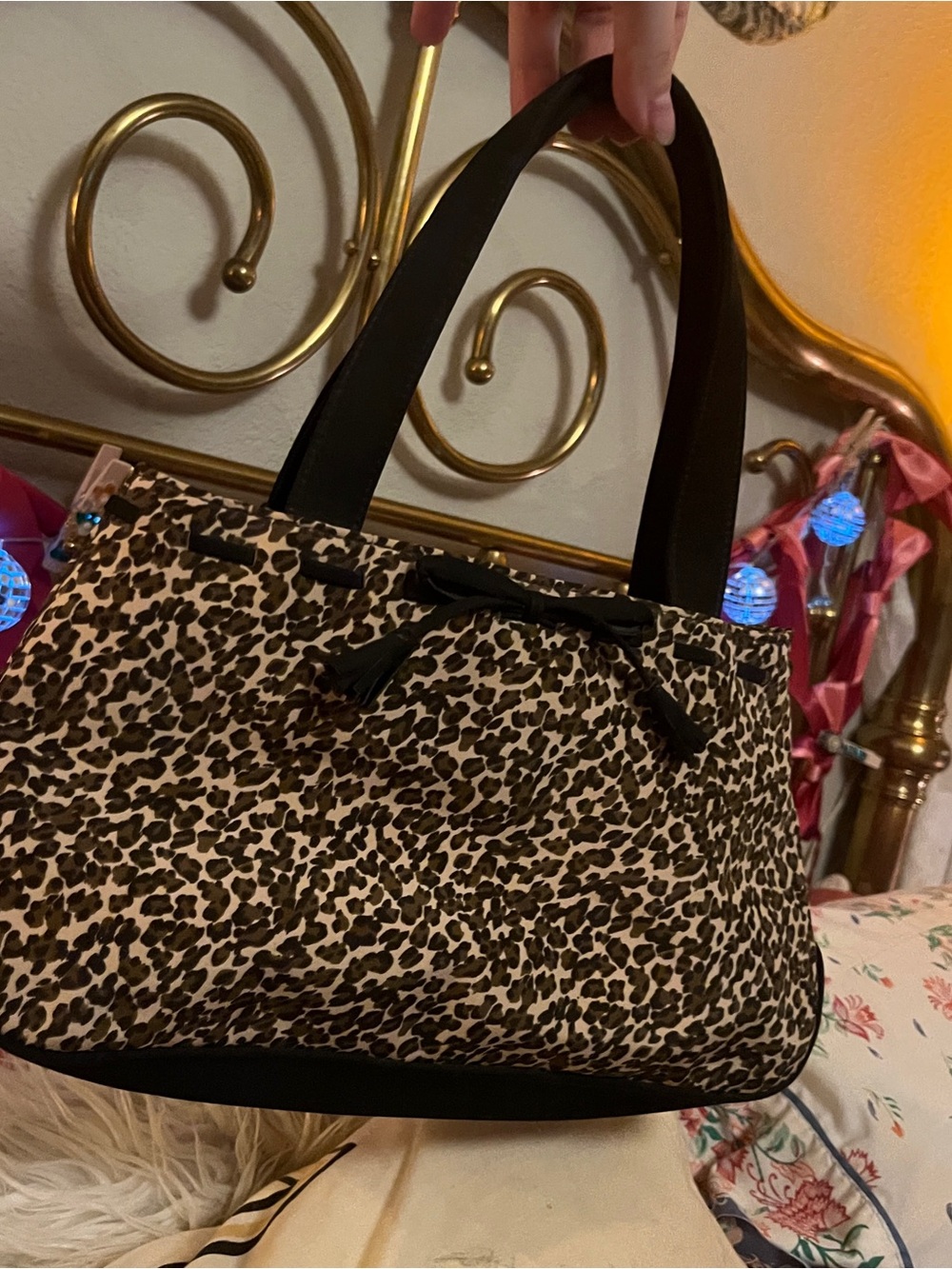 Leopard Print Tote Bag with Black Trim - Women's Fashion Handbag
